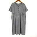 【中古】BON FEE ワンピース カットソーワンピース ボーダー ハーフボタン ギャザー 半袖 M-L チャコールグレー 白 ホワイト レディース 【ベクトル...