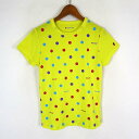 【中古】バボラ Babolat テニス Tシャツ ドット 水玉 ロゴ プリント 刺繍 ドライ メッシュ クルーネック 半袖 M 黄 イエロー マルチカラー スポ...