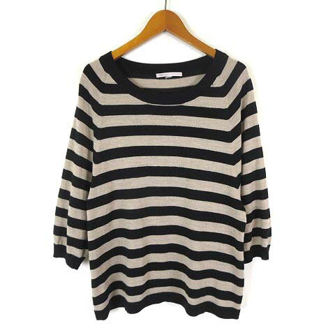 Boat Neck - 【中古】ギャップ GAP ニット セーター ボーダー ボートネック ウール 7分袖 S 黒 ブラック ベージュ レディース 【ベクトル 古着】 240913