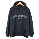 【中古】パーカー スウェット プルオーバー DELIGHTIES ロゴ オーバーサイズ ヘビーウエイト フード 裏起毛 長袖 S 紺 ネイビー レディース 【ベ...
