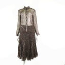 【中古】キャシャレル cacharel 上下セットアップ 花柄 シルク シアー シフォン ブラウス スカート M 38 茶 ブラウン マルチカラー レディース ...