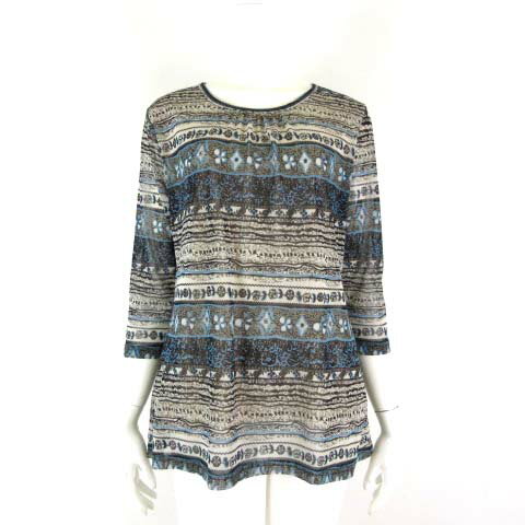 【中古】ルリス le lis チュニック カットソー シアー シフォン 総柄 ストレッチ 7分袖 M-L 白 ホワイト 水色 黒 ブラック レディース 【ベクトル 古着】 250422 【中古】ルリス le lis チュニック カットソー シアー シフォン 総柄 ストレッチ 7分袖 M-L 白 ホワイト 水色 黒 ブラック レディース 【ベクトル 古着】 250422