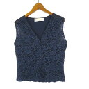 【中古】藤井毛織 フジイテキスタイル west indian sea island cotton 海島綿 ニット ベスト 花柄 レース 刺繍 リブ ニット 切替 S-M 紺 ネイビー レディース 【ベクトル 古着】 250501(4)