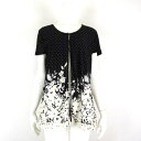 【中古】SHINE BOURN チュニック カットソー ブラウス シアー シフォン ドット柄 水玉 花柄 ストレッチ 半袖 M 黒 ブラック オフ白 アイボリー...