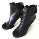 【中古】ダイアナ DIANA ブーツ ハイヒール ショートブーツ ブーティ 本革レザー スエードレザー ドッキング バックリボン 25.0cm 黒 ブラック く...