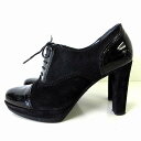 【中古】カレンリップス karen lipps イタリア製 ブーティ パンプス ハイヒール レースアップ 本革スエードレザー エナメルレザー 39 黒 ブラック...