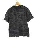 【中古】ルコックスポルティフ le coq sportif Tシャツ ドライ メッシュ ロゴ 総柄 速乾 吸汗 クルーネック 半袖 XL 黒 ブラック グレー ...