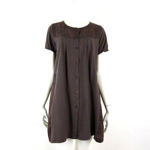 【中古】コムシコムサ CA CEST CA チュニック カットソー ブラウス シアー シフォン リーフ柄 刺繍 切替 タック コットン 半袖 M 茶 ブラウン 赤茶 レディース 【ベクトル 古着】 250801