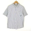 【中古】グラニフ graniph Design Tshirts Store graniph シャツ ストライプ柄 異素材 切替 鹿の子 シアサッカー クジラ 刺...