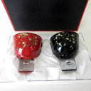 【中古】未使用品 会津塗 漆芸ガラス ぐい呑み かすみ草 ペアグラス 2個 セット 黒 ブラック 朱色 赤 レッド 箱入り 美品 酒器 小鉢 その他 【ベクトル...
