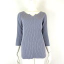 【中古】アンティカ antiqua リブ ニット セーター キーネック コットン 7分袖 M アッシュブルー レディース 【ベクトル 古着】 251021