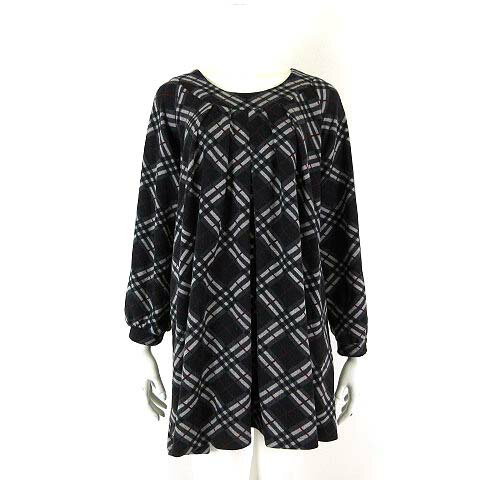 【中古】Lizard ニット チュニック チェック柄 プリーツ タック 長袖 M グレー 黒 ブラック 赤 レッド レディース 【ベクトル 古着】 251027