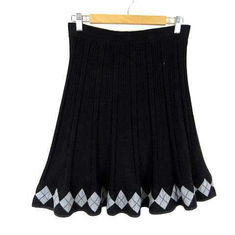 【中古】スカート ニット フレア アーガイル柄 シームデザイン ひざ丈 M 黒 ブラック グレー レディース 【ベクトル 古着】 251113