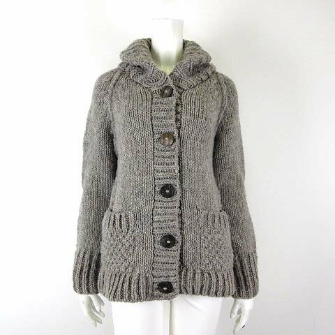 【中古】アメリカンラグシー AMERICAN RAG CIE navasana ナバアサナ ペルー製 ニット カーディガン カウチンセーター 羊毛 ウール 長袖 ショールカラー F グレーベージュ グレージュ レディース