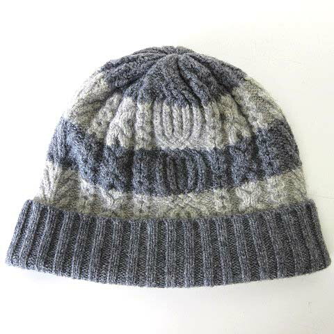 【中古】ease イーズ ニット帽 ニットキャップ ワッチキャップ ウール ケーブルニット ボーダー F グレー ダークグレー タグ付 美品 メンズ レディース 【ベクトル 古着】 251123