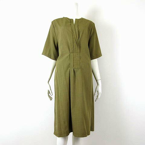 【中古】未使用品 ALEX アレキサンダー 創作服 ワンピース フレア ロング ハリ感 タックプリーツ 半袖 スキッパー襟 F カーキ 美品 レディース 【ベクトル 古着】 260121表記サイズ記載なし(フリーサイズ)実寸サイズ肩幅：40...