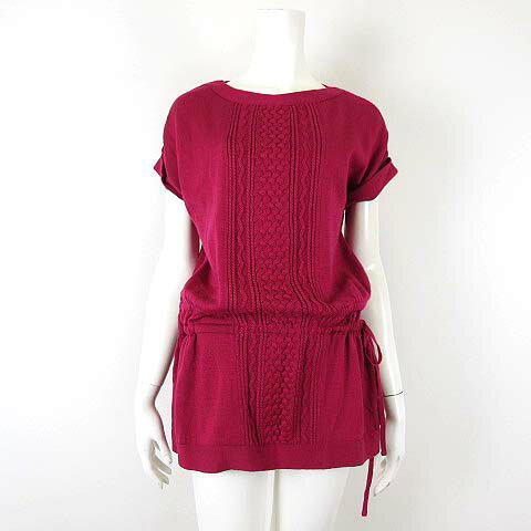 Tunics - 【中古】ミッシェルクラン MICHEL KLEIN ニット チュニック セーター ウール ケーブルニット 半袖 フレンチスリーブ ウエストリボン XS 34 マゼンタピンク 小さいサイズ 美品 レディース 【ベクトル 古着】 260128