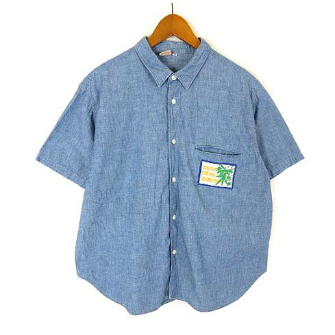 樂天商城 - 【中古】HALF NASSAU YACHT CLUB 80周年記念 シャツ ブラウス シャンブレー リーフ柄 英字 刺繍 ドロップショルダー 半袖 M 青 ブルー マルチカラー レディース 【ベクトル 古着】 260220