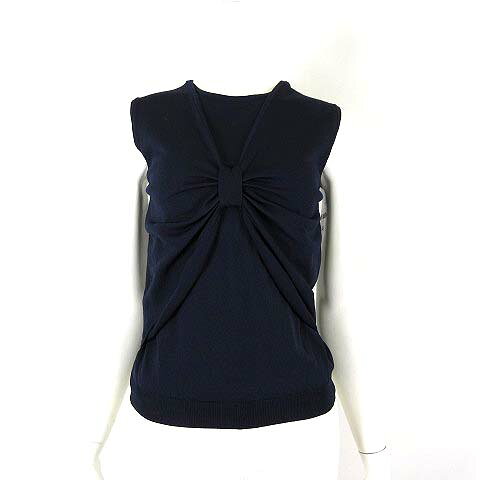 【中古】ダブルスタンダードクロージング ダブスタ DOUBLE STANDARD CLOTHING ニット カットソー セーター ノースリーブ レーヨン リボンドレープ F 紺 ネイビー 美品 レディース 【ベクトル 古着】 260302