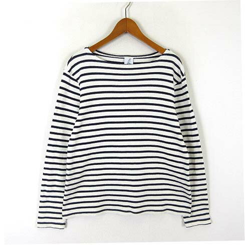 トップサイダー TOP-SIDER カットソー バスクシャツ ボーダー ボートネック コットン 長袖 M オフ白 紺 ネイビー レディース  260402