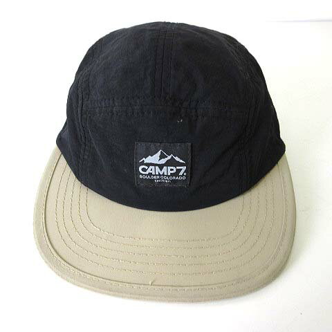 Hats - 【中古】CAMP7 キャンプセブン キャップ 帽子 ぼうし ナイロン スナップバック ロゴ 刺繍 53-55cm 黒 ブラック ベージュ キッズ 【ベクトル 古着】 260417
