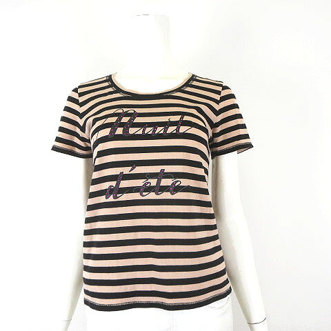 樂天商城 - 【中古】ソニアリキエル SONIA RYKIEL コレクション Collection Tシャツ カットソー ボーダー ラインストーン ロゴ 半袖 M 38 ベージュ 黒 ブラック レディース 【ベクトル 古着】 260423