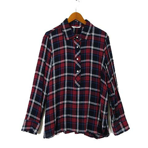 【中古】コルディア CORDIER 近年モデル シャツ ブラウス ハーフボタン 長袖 レーヨン パイル素材 タータンチェック柄 XL 42 紺 ネイビー 赤 白 大きいサイズ レディース 【ベクトル 古着】 260429
