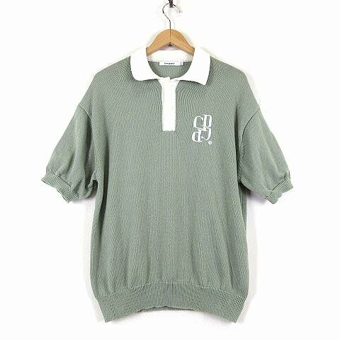 Polo Shirt - 【中古】Codegraphy コードグラフィー ニット ポロシャツ カラーリングカラー 半袖 ロゴ 刺繍 M セージグリーン オフ白 メンズ レディース 【ベクトル 古着】 260506