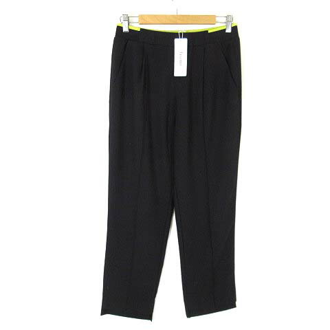 未使用品 falsetto ファルセット パンツ 裾段違い タック テーパード プルオンパンツ センターシーム 配色 ストレッチ L 黒 ブラック 黄緑 イエローグリーン タグ付 美品 レディース  260601