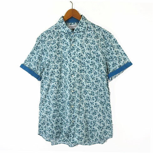 【中古】ヒロココシノ HIROKO KOSHINO オム homme collection シャツ 花柄 ワイドカラー コットン 半袖 LL ブルーグリーン ホワイト メンズ 【ベクトル 古着】 260601