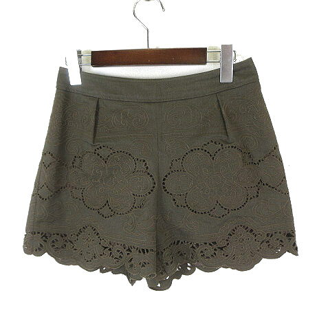 ダイアグラム グレースコンチネンタル Diagram GRACE CONTINENTAL キュロット ショートパンツ カットワーク 花柄 刺繍 スカラップ コットン S 36 カーキ レディース  260728