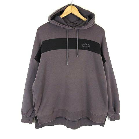 【中古】キャンプセブン CAMP7 パーカー ポンチ プルオーバー エンボス ロゴ フード 配色 ストレッチ 長袖 M チャコールグレー メンズ 【ベクトル 古着】 261008