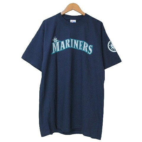 【中古】未使用品 マジェスティック MAJESTIC タグ付 Tシャツ 半袖 マリナーズ イチロー カットソー プリント USA製 クルーネック 丸胴 M 紺 ネイビー ■GY09 X メンズ 【ベクトル 古着】 231217