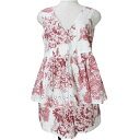 【中古】マックス&コー MAX&CO. セットアップ カットワーク 花柄 ノースリーブ トップス チュニック ショートパンツ 38 M相当 白 赤 ■GY09 ...
