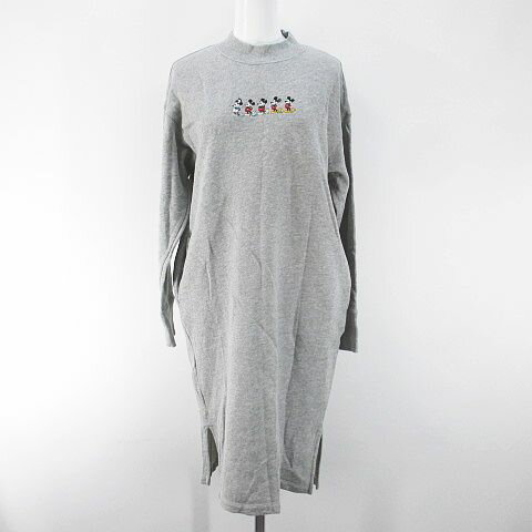 【中古】ユニクロ UNIQLO 長袖 膝丈 スウェットワンピース ワンピース S 灰系 グレー ミッキー柄 刺繍 ステッチ ポケット綿 コットン レディース 【ベクトル 古着】 220901のサムネイル