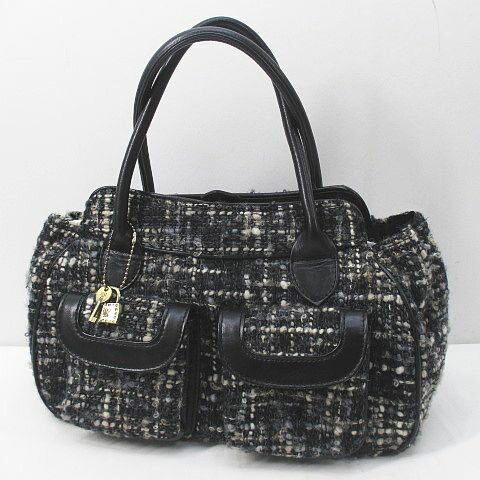 【中古】アナスイ ANNA SUI ハンドバッグ トートバッグ コンビ ツイード ブラック 黒系 レディース 【ベクトル 古着】 240404