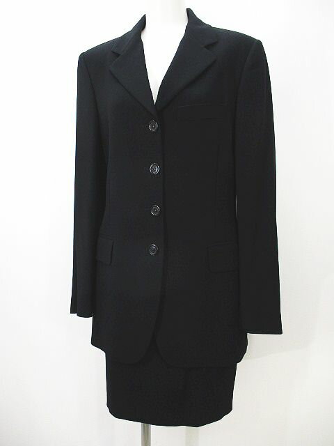 【中古】ヴィクターヴィクトリア VICTOR VICTORIA セットアップ スカートスーツ 40 黒系 ブラック 無地 ボタン スリット 裏地 イタリア製 レディース 【ベクトル 古着】 241102