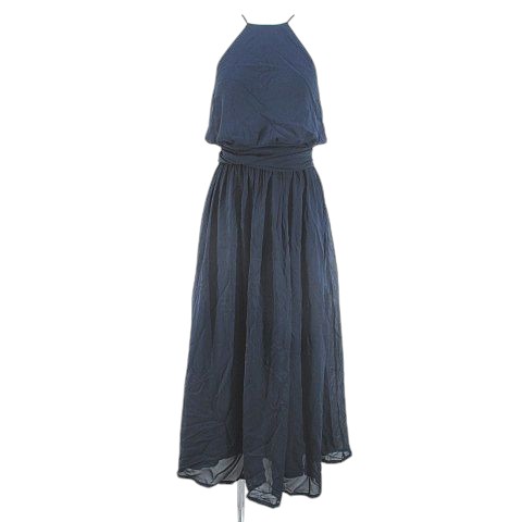 【中古】JJ's HOUSE パーティードレス ノースリーブ ロング丈 フレアワンピース ワンピース 紺系 ネイビー カップ付き 裏地 無地 レディース 【ベクトル 古着】 241122