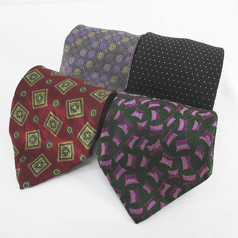 【中古】4本セット シルク 絹 ネクタイ レギュラータイ アイビーボーイ IVY BOY / プウロコヴィニク PROCHOWNICK / セントカルロ St.CARLO / レノマ renoma 赤系 レッド 総柄 メンズ 【ベクトル 古着】 241213