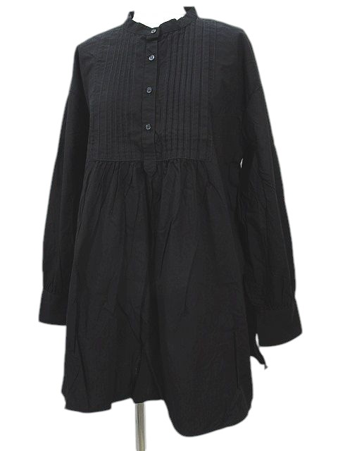 【中古】ルノンキュール Lugnoncure 長袖 シャツ ブラウス チュニック フリー 黒系 ブラック 無地 ピンタック ギャザー ボタン レディース 【ベクトル 古着】 241228