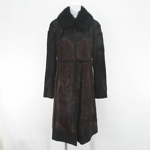 【中古】ポールカ PAULE KA ロング丈 毛皮 ファーコート 38 茶系 ブラウン スナップボタン 裏地 ポケット レディース 【ベクトル 古着】 250108