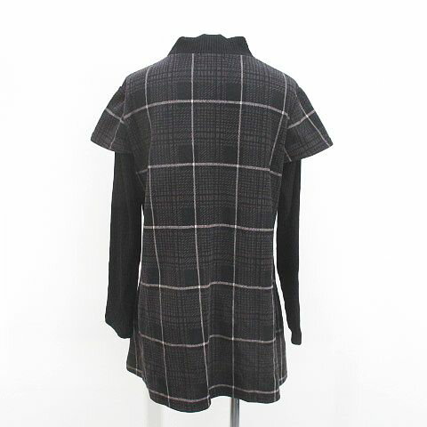 【中古】EVE 長袖 チュニック M-L 黒系 ブラック チェック柄 ストレッチ レディース 【ベクトル 古着】 250214
