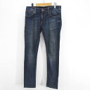 【中古】ヌーディージーンズ nudie jeans ロング丈 デニムパンツ ジーンズ W30L32 インディゴ系 濃紺 ジップフライ ポケット 綿 コットン ス...