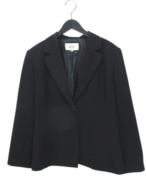 【中古】自由区 オンワード樫山 FORMAL フォーマル セットアップ パンツスーツ 42 黒系 ブラック 無地 ジップフライ 裏地 ボタン レディース 【ベクトル 古着】 250405