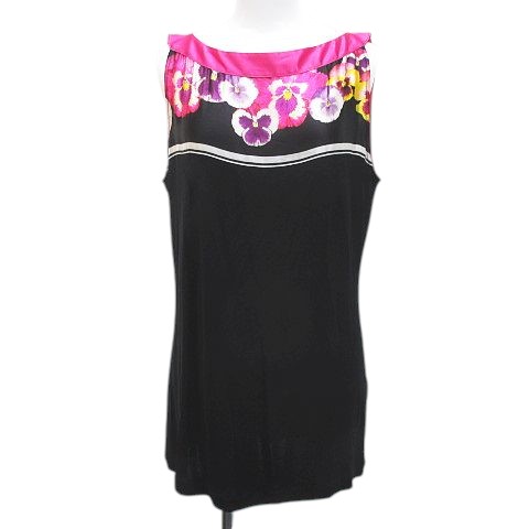 【中古】クラスロベルトカヴァリ class roberto cavalli ノースリーブ カットソー ブラウス 44 黒系 ブラック プリント 花柄 フラワー ストレッチ レディース 【ベクトル 古着】 250404 【中古】クラスロベルトカヴァリ class roberto cavalli ノースリーブ カットソー ブラウス 44 黒系 ブラック プリント 花柄 フラワー ストレッチ レディース 【ベクトル 古着】 250404
