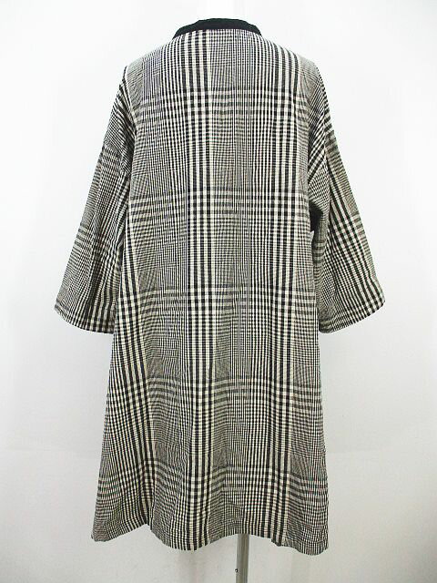 【中古】キャトルセゾン quatre saisons チェック柄 七分袖 チュニック ベージュ 比翼ボタン 綿 コットン 麻 リネン レディース 【ベクトル 古着】 250412