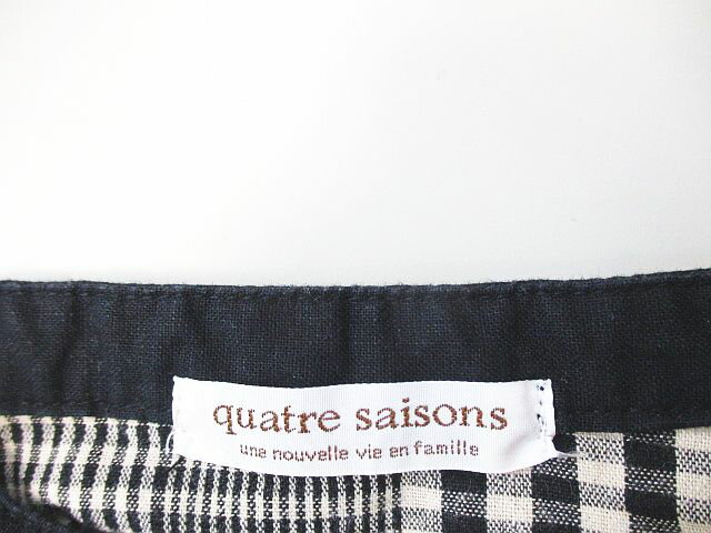 【中古】キャトルセゾン quatre saisons チェック柄 七分袖 チュニック ベージュ 比翼ボタン 綿 コットン 麻 リネン レディース 【ベクトル 古着】 250412