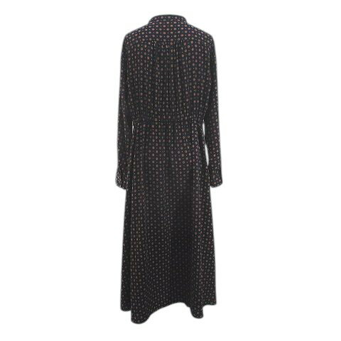 【中古】ジーユー GU 長袖 ロング丈 プリント シャツワンピース ワンピース M ネイビー 紺系 リボン ボタン レディース 【ベクトル 古着】 250417