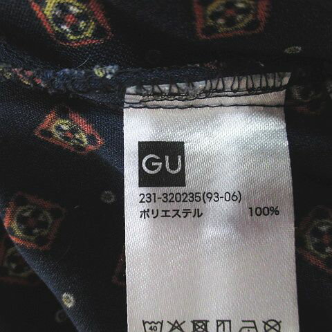 【中古】ジーユー GU 長袖 ロング丈 プリント シャツワンピース ワンピース M ネイビー 紺系 リボン ボタン レディース 【ベクトル 古着】 250417