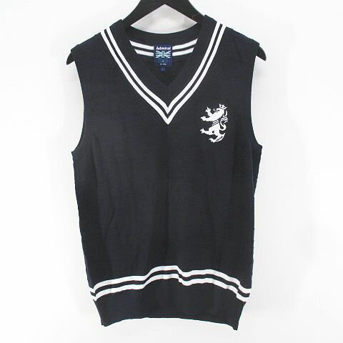 【中古】アドミラル Admiral ゴルフウェア ニット ベスト L ネイビー 紺系 ワンポイント 刺繍 ロゴ 綿 コットン レディース 【ベクトル 古着】 250422